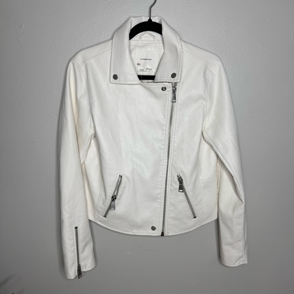 NWOT Anthropologie The Saige Faux-Leather Moto Jacket in Ivory - Picture 5 of 15